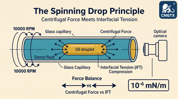 Spinning Drop Tensiometer centrifugal force field measurement principle